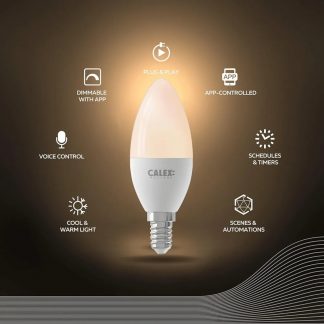 Calex Smart Wi-Fi LED Lightbulb Candle E14 Warm White Dimmable