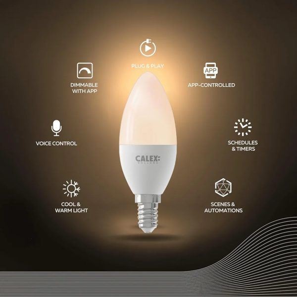 Calex Smart Wi-Fi LED Lightbulb Candle E14 Warm White Dimmable