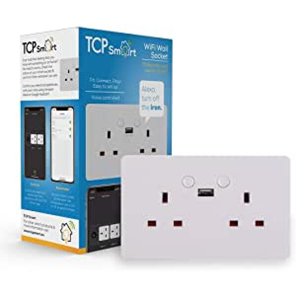 TCP Smart Wi-Fi Wireless Smart Sensor Double Socket with Motion Sensing and Notifications, Detect Motion up to 8 m with a Sensor Angle of 120 degree, No Hub