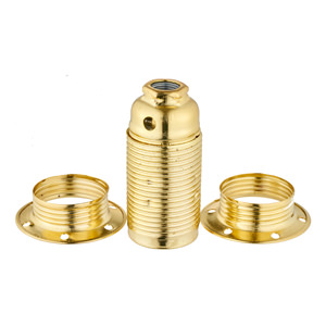 E14 METAL LAMPHOLDER BRASS PLATED WITH THREADED SKIRT