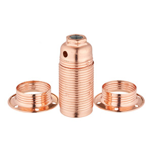 E14 METAL LAMPHOLDER BRIGHT COPPER WITH THREADED SKIRT