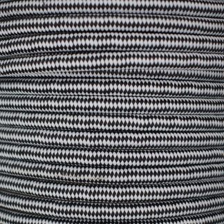 3 Core 0.75mm Round Braided Flex (BLACK/WHITE CHEQUED)