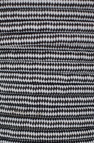 3 Core 0.75mm Round Braided Flex (BLACK/WHITE CHEQUED)